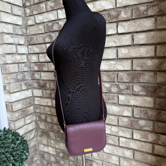 KATE SPADE SAFFIANO LEATHER FOLD OVER SMALL MESSENGER CROSSBODY BAG Preppy Plum - Picture 3 of 14